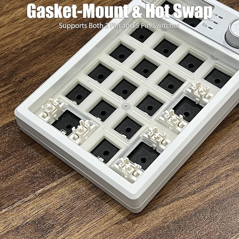 TISHLED Wireless Mechanical Numpad Barebones Kit, Gasket Programmable Macro Numeric Keyboard DIY, 19-Key Custom Number Pad with Metal Volume Knob, Hot Swappable, RGB Backlit, NKRO for Win/Mac, White - Image 4